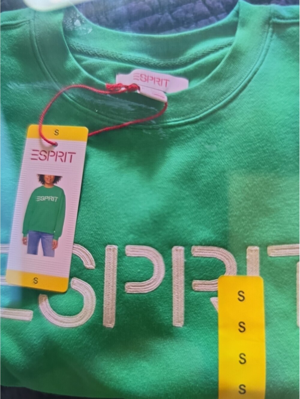 NWT Esprit Women's SMALL Fleece Crewneck Green Sweatshirt 80s 90s-